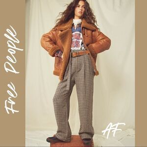 FREE PEOPLE MARYAM HOUNDSTOOTH PAPER-BAG SLACKS